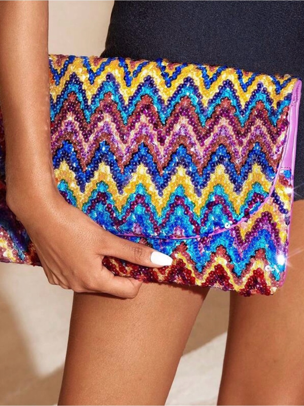 Sequin Chevron Multicolor Clutch - Women Bags